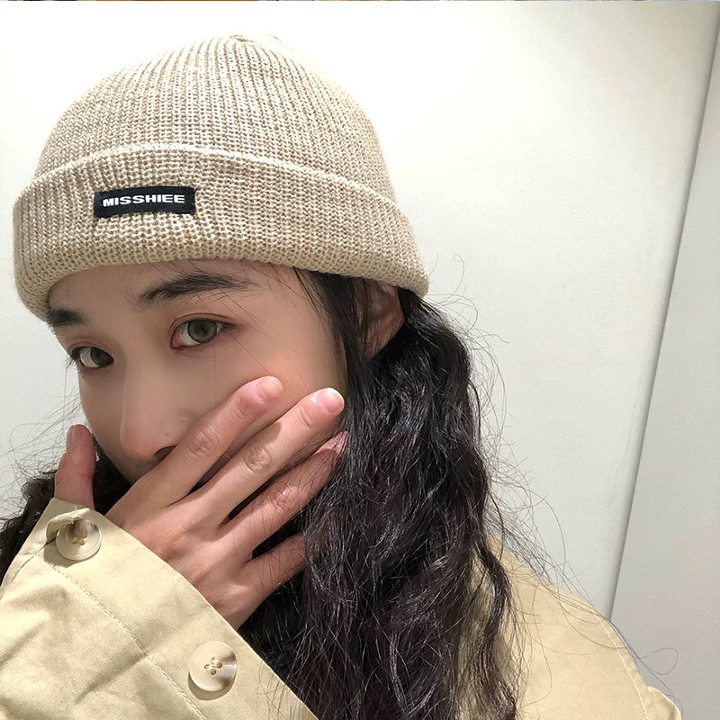 Hat women's autumn and winter warm knitted letter wool hat men's Korean-style hip hop non-Pilling landlord cold hat melon leather hat