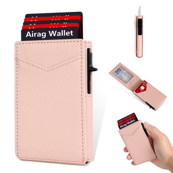 Document Bag Leather Wallet Cross-Border Side Push Simple Metal Card Box Rfid Shielding Multi-Functional Mini Girl Card Holder
