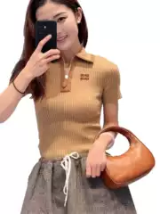 Shenzhen Nanyou Classy Women's Clothing 2025 Autum New Casual Versatile Embroidered Polo Collar Knitwear T-Shirt Top