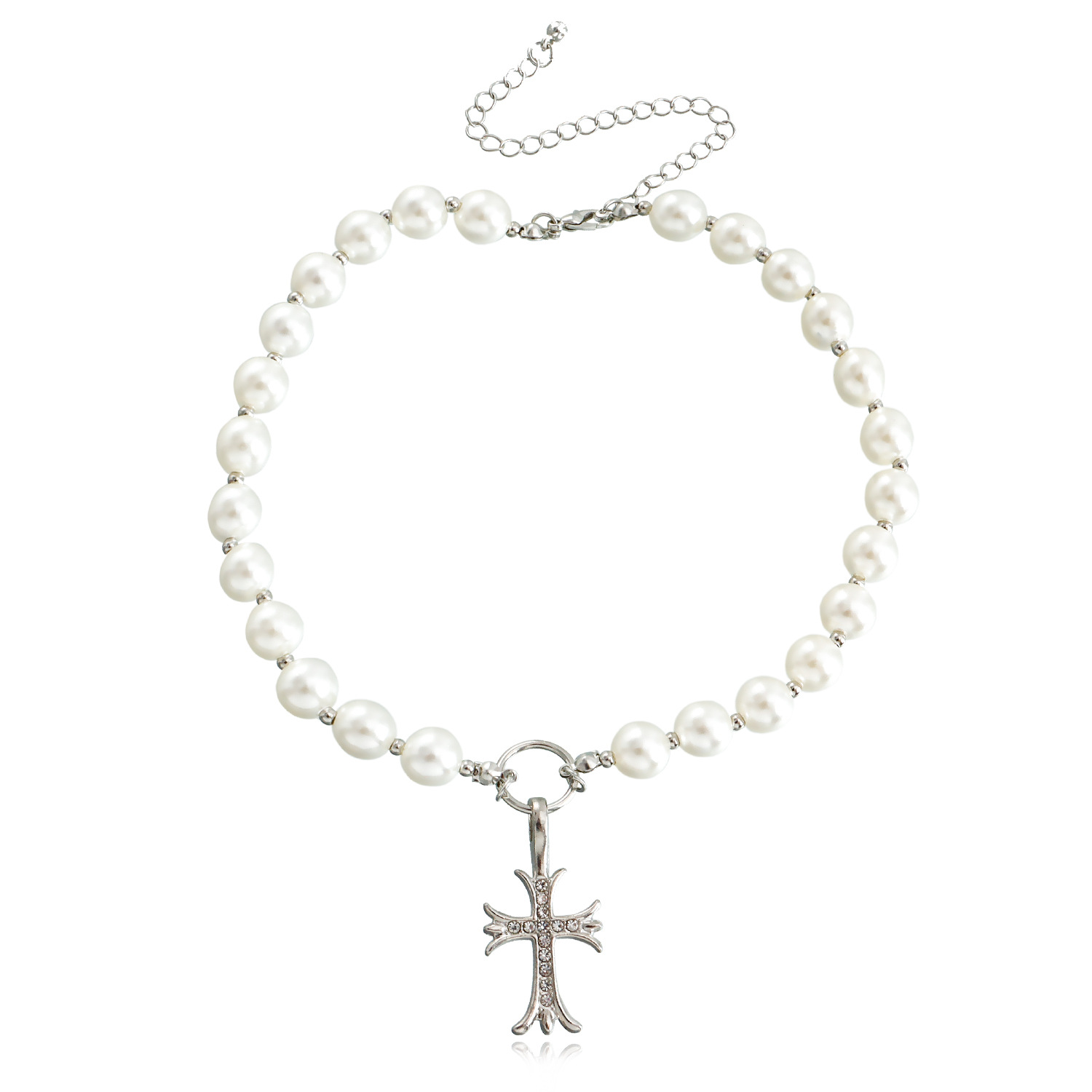 欧美跨境饰品 朋克锁骨链小众设计贝母项链女 潮流合金毛衣链项饰