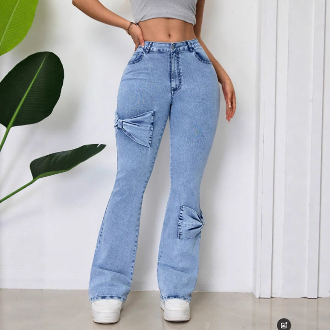 High Waisted Flared Jeans Stretch Denim Washed Finish Comfortable Fit Casual Wear for Women Wholesale Available
