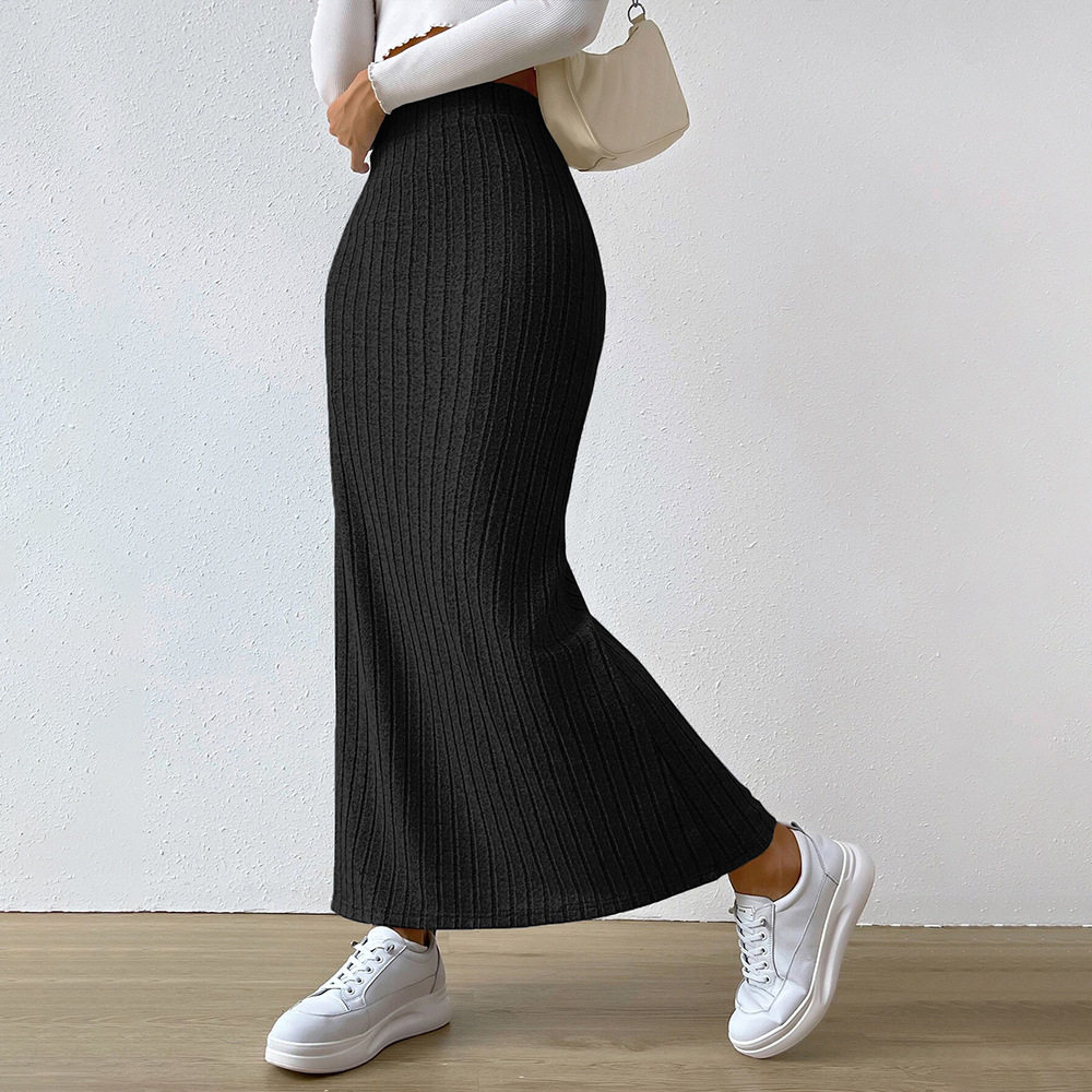 High Waisted A Line Skirt Fashionable Minimalist Ribbed Texture Spring Summer Casual Wear Wholesale Available