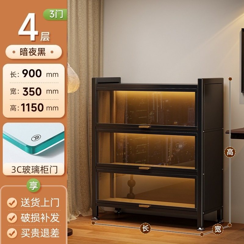 带门玻璃书柜钢制书架落地防尘铁皮手办展示柜家用储物柜收纳柜子