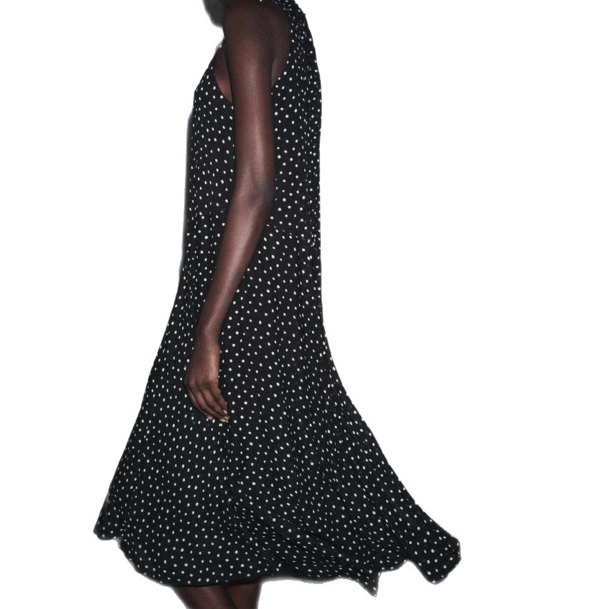 Loose Fit Polka Dot Halter Neck Sleeveless Dress Irregular Hem Autumn Womens Fashion Wholesale Available