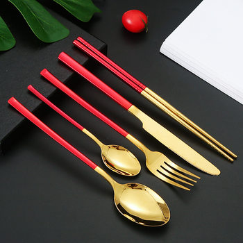 Light body series mirror light titanium plating spray paint stainless steel Western tableware Knight series stainless steel knife fork spoon chopsticks