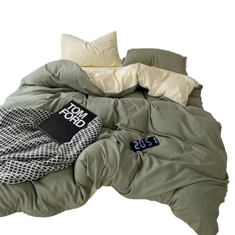 Class A maternal and child-grade ins bed four-piece set washed cotton bed sheet quilt cover bed cover college student dormitory three-piece set