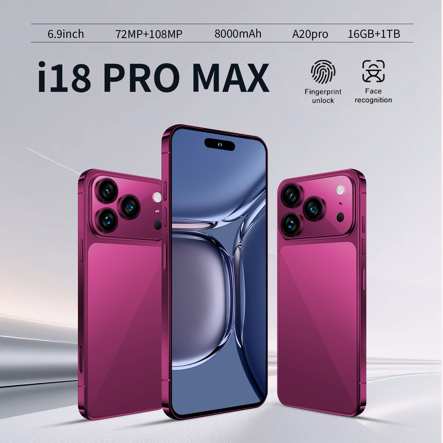 สมาร์ทโฟน i18promax รุ่นใหม่ พร้อมฟีเจอร์ Dynamic Island รองรับการขายแบบดรอปชิปผ่าน TikTok ข้ามพรมแดน หน้าจอขนาดใหญ่ 7.3 นิ้ว