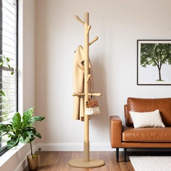 Solid Wood Style Clothes Rack, Floor-Standing Coat Rack, Bedroom Household Clothes Hanger, Simple Vertical Beech Wood Hanger for College Dormitories