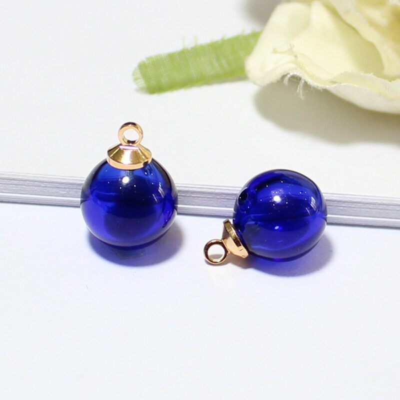 ダークブルーのエッセンシャルオイルビーズ+ゴールドキャップ