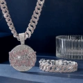 Silver pink round plate pendant + 8inch bracelet + 20inch necklace