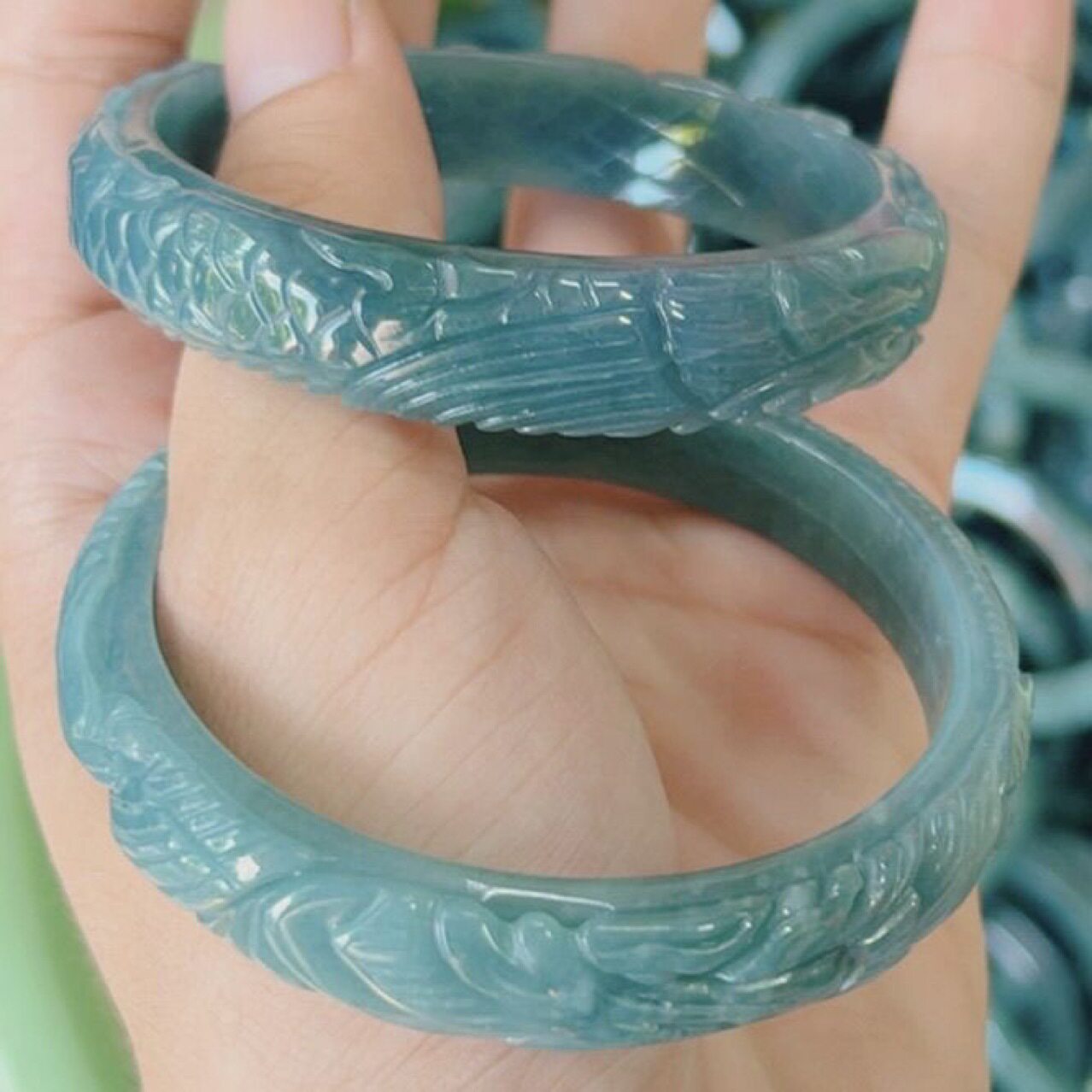 Натуральный нефрит A goods blue water positive circle трехмерный браслет phoenix браслет Ping An ice jade браслет ювелирные изделия оптом Изображение 1