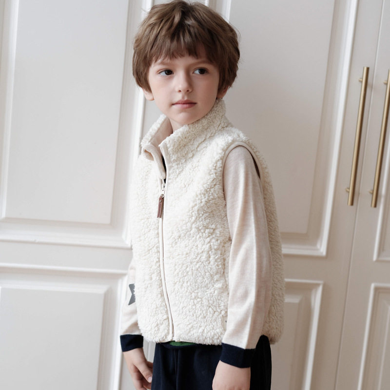 Children's Vest Autumn and Winter New Polar Fleece Stand-Up Collar Vest Warm Zipper Versatile Sleeveless Vest for Boys and Girls