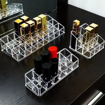 Transparent Acrylic Lipstick Lipstick Display Stand Desktop Crystal Cosmetic Storage Box Porous Multi-grid Display Rack Free Shipping