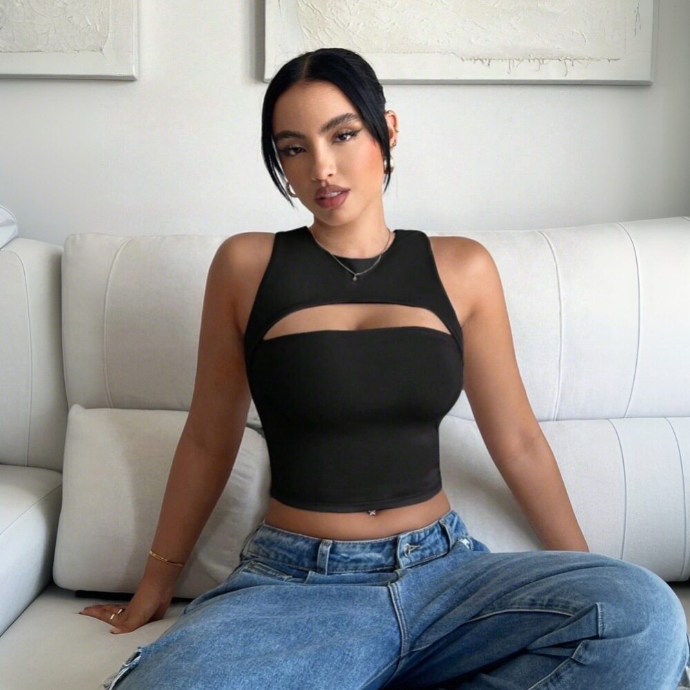 Womens Sexy Hollow Out Crop Top Slim Fit Spaghetti Straps Short Length Spring Summer Fashion Wholesale Available