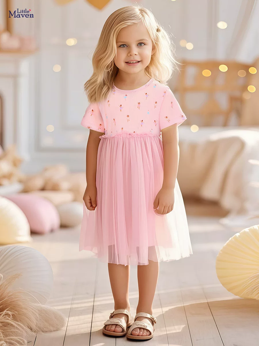 [Style] Girls' Tulle Skirt, New Summer Short-sleeve Princess Dress, Kids' Dress