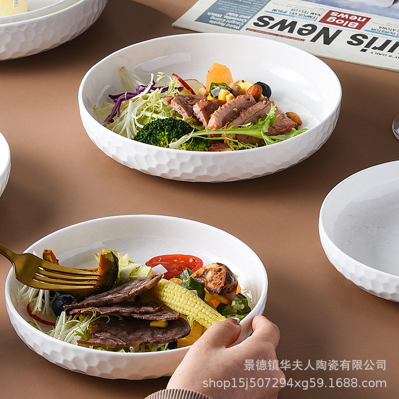 Jingdezhen Bone China Pure White Ceramic Dish Creative Household Tableware Simple Chinese Soup Plate Round Dish Deep Plate