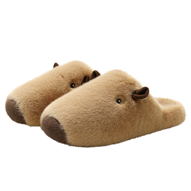 Kapibala Plush Cotton Slippers for Women Autumn and Winter 2025 New Indoor Warm Home Plush Cotton Slippers for Men