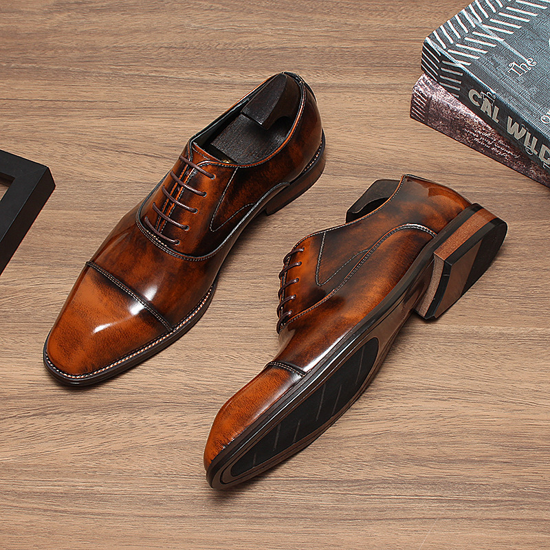 Giày Oxford nam da bò thật đánh màu thủ công, giày công sở dự tiệc — Xanh ngọc lam, màu đen, Màu đỏ rượu, Màu nâu vàng