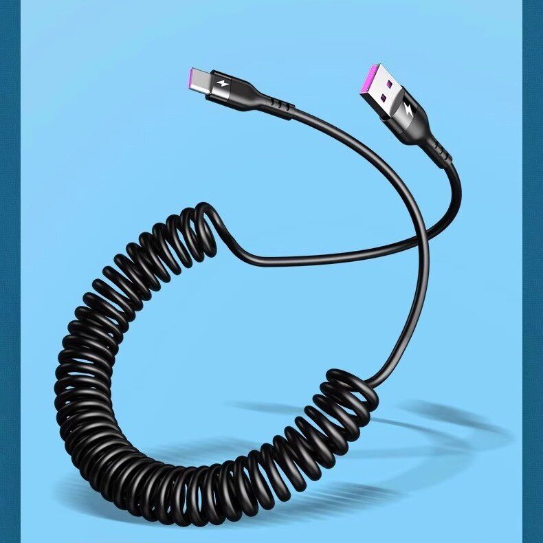 Super fast charging spring Type-C data line car telescopic 6A charging line for Apple Huawei motorcycle line