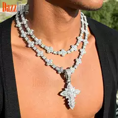 European and American men's diamond cross pendant necklace cross tennis chain hip hop jewelry suit rap jewelry tide