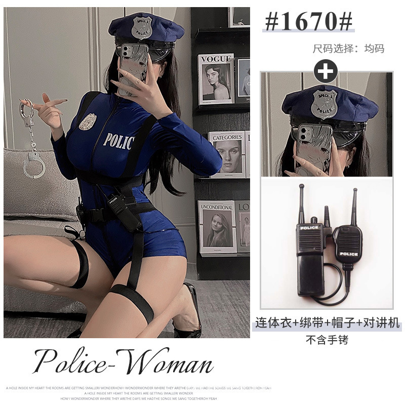 情趣内衣夜店女机车警察双头拉链免脱开裆cospaly角色扮演制服女