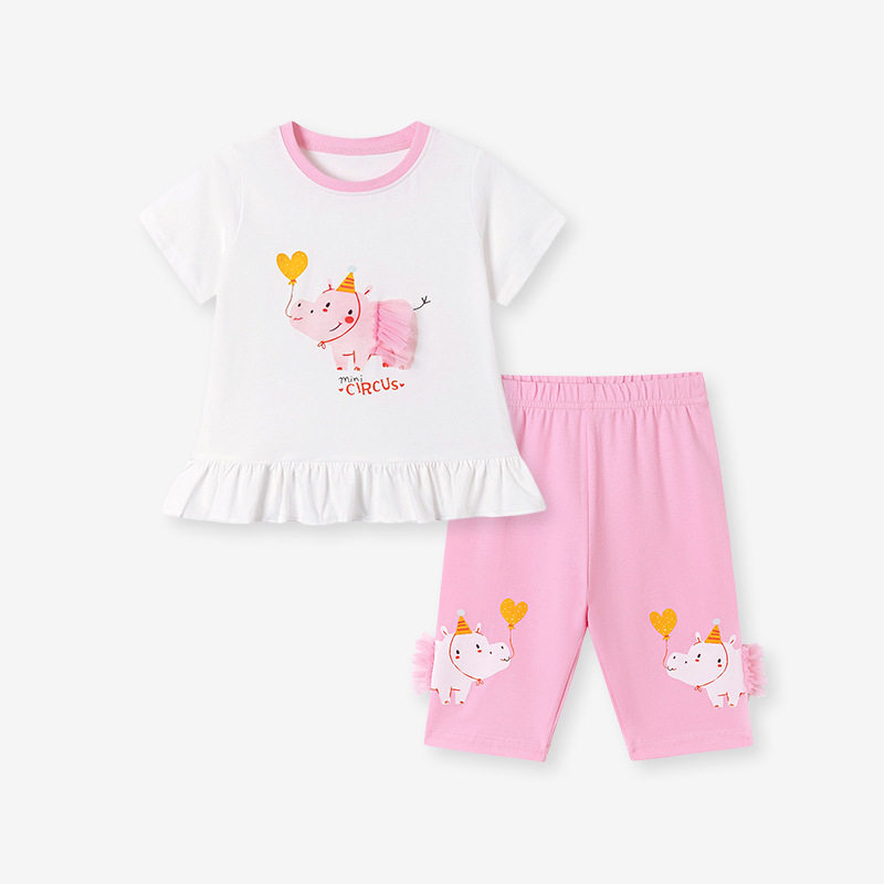 [Style] Summer Girls' Kids' Clothing, Cartoon Pig Kids' Set, Cute Baby Kids' Clothing