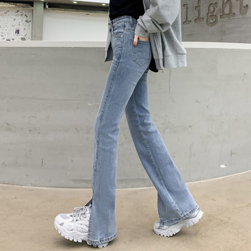 High Waisted Flared Jeans for Women Stretchy Split Hem Wide Leg Slimming Fit Autumn Winter Fashion Wholesale
