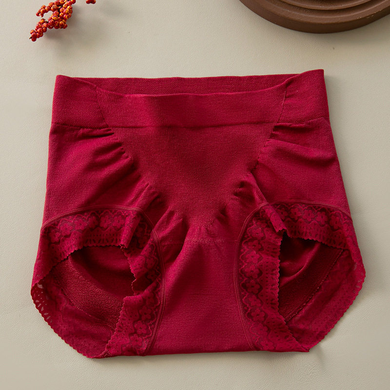无缝内裤女100A抗菌桑蚕丝底档无痕包臀蕾丝中高腰收腹提臀大码