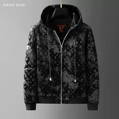 2025 Winter Men's European Style Hooded Quilted Cotton Jacket, Korean Fashion, Extra Thick Warm Printed Fleece Coat