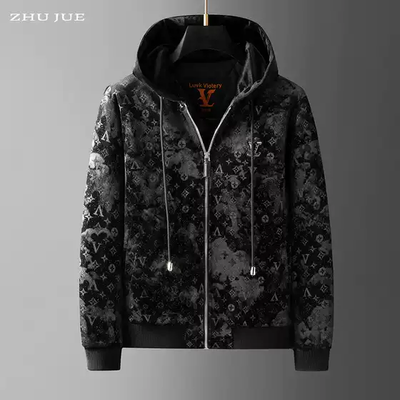 2025 Winter Men's European Style Hooded Quilted Cotton Jacket, Korean Fashion, Extra Thick Warm Printed Fleece Coat