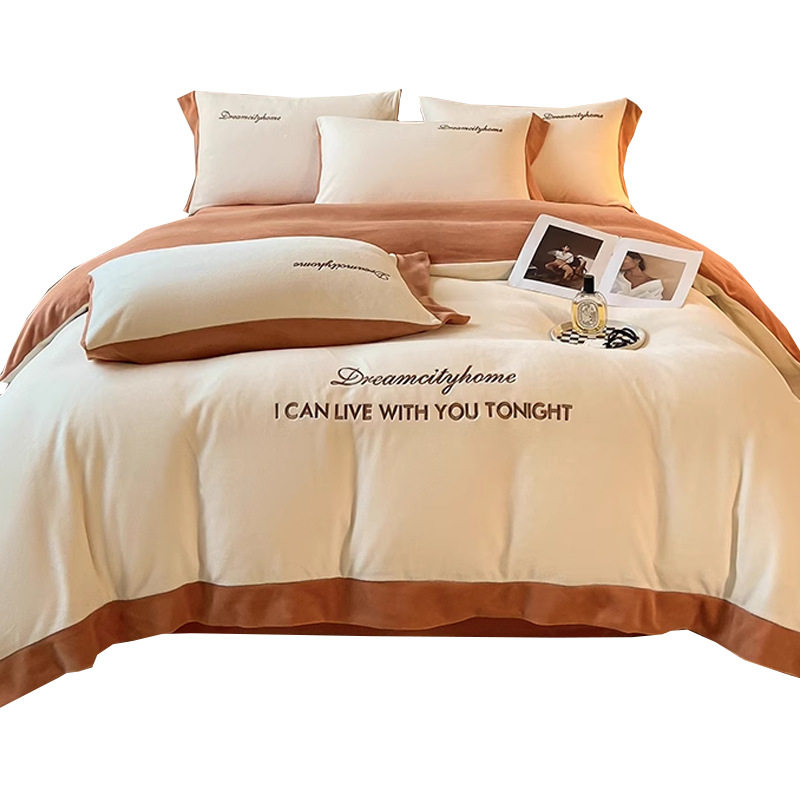 2025 New Thickeneded Milk Velvet Bed Four-Piece Set Autumn and Winter Coral Velvet Flannel Bed Bed Sheets Quilt Cover Three-Piece Set