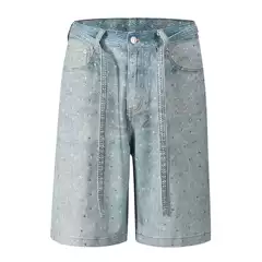 blackicon American Style High Street Vintage Washed Relaxed Cropped Pants Full Diamond Casual Straight Loose Jeans