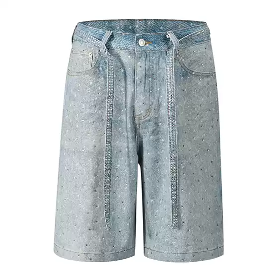 blackicon American Style High Street Vintage Washed Relaxed Cropped Pants Full Diamond Casual Straight Loose Jeans