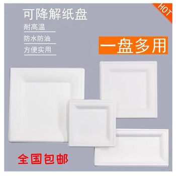 Degradable Disposable Paper Plate Paper Bowl Sugarcane Pulp Outdoor Barbecue Birthday Cake Plate Thickened Bowl Disc suit