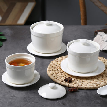 Bird's Nest Waterproof Commercial Ceramic Stew Pot with Lid Small Hotel Bone China Dessert Steamed Egg Bowl Ginseng Soup Pot Printing