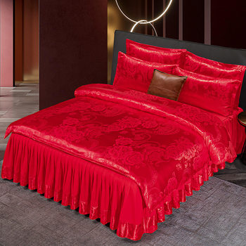 European-style Jacquard Bed Skirt Quilt Cover Four-piece Set Double Wedding Summer Ice Silk Quilt Cover Single Bed Sheet Three-piece Set