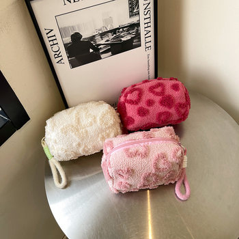 New Jacquard Plush Cosmetic Bag Large Capacity High-level Sense Storage Bag Ins Style High-value Cute Travel Storage