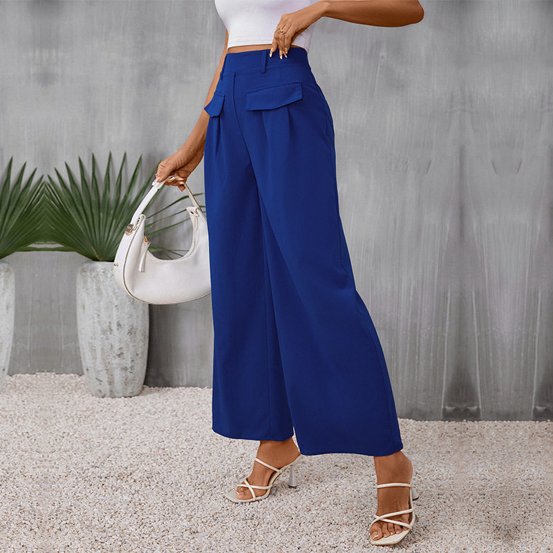 Slim Fit Blue Wide Leg Pants Spring Collection Casual Wear for Women Wholesale Available factory direct