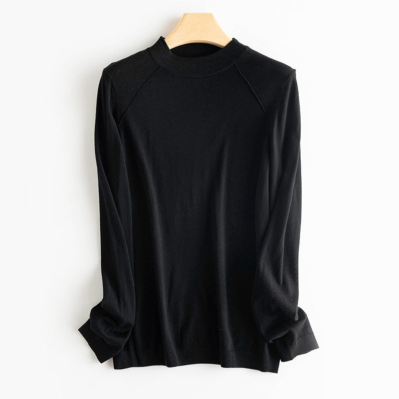 100%美丽诺羊毛衫2025秋冬圆领纯色修身显瘦气质针织衫打底衫