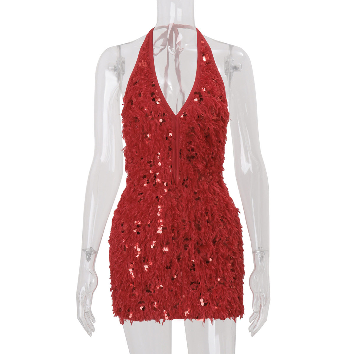 Elegant Sequin Bodycon Dress Sexy V Neck Backless Halter Style Spring Summer Cocktail or Party Wear Wholesale