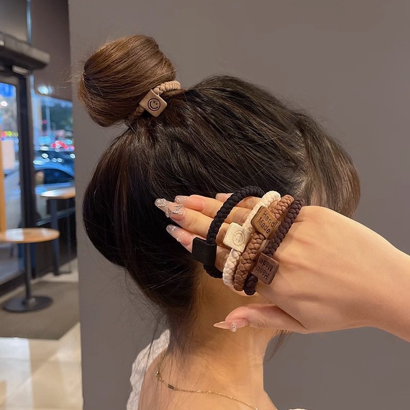 Simple and Durable High Elastic Rubber Tendon Women's Tie Net Red Head Rope Smiley Face Leather Case New Maruzi Paytail Hair Ring Hair Rope