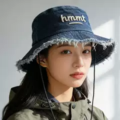 2026 New Distressed Bucket Hat for Women Denim Wide Brim Face-Framing Sun Hat Fashion Versatile Sun Protection Hat