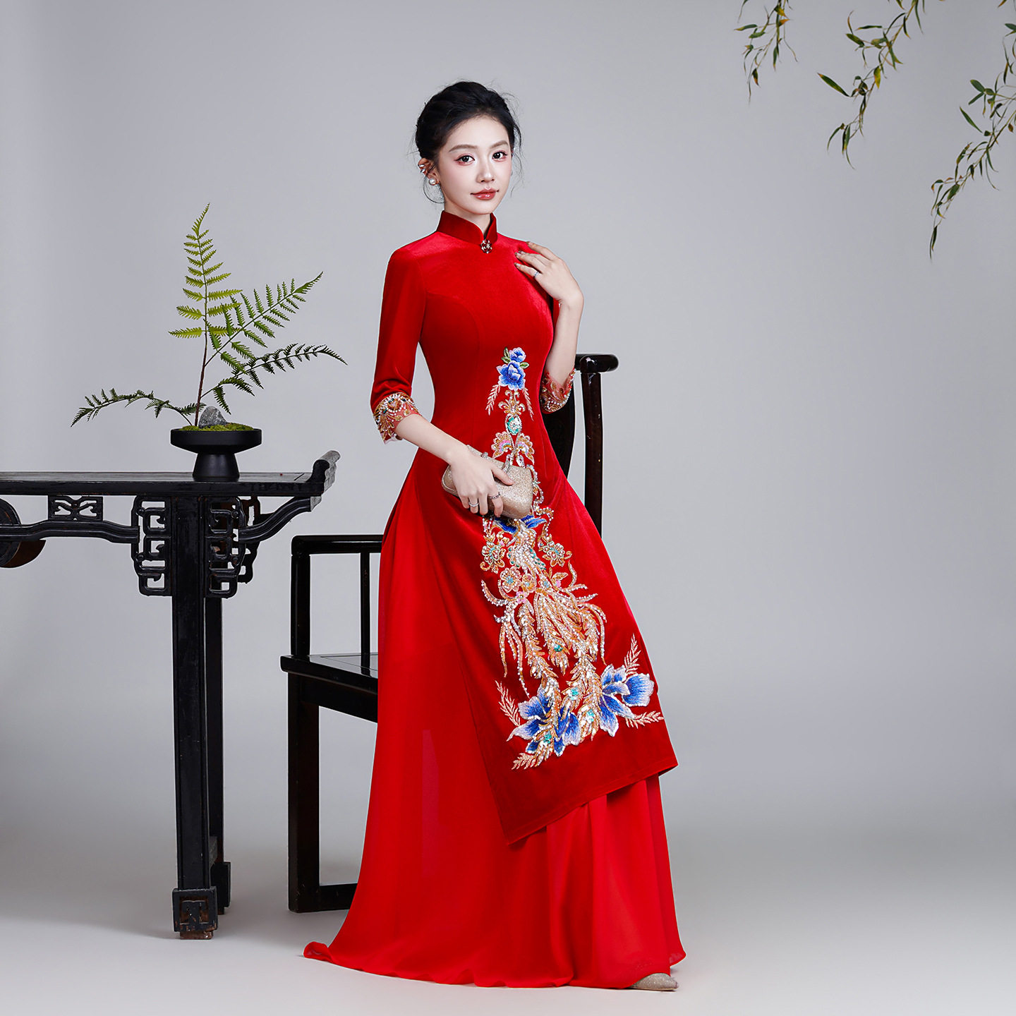 改良红色奥黛旗袍2026新款端大气中式复古优雅连衣裙走秀演出服,淘宝优惠券,粉丝福利购,淘宝优惠卷