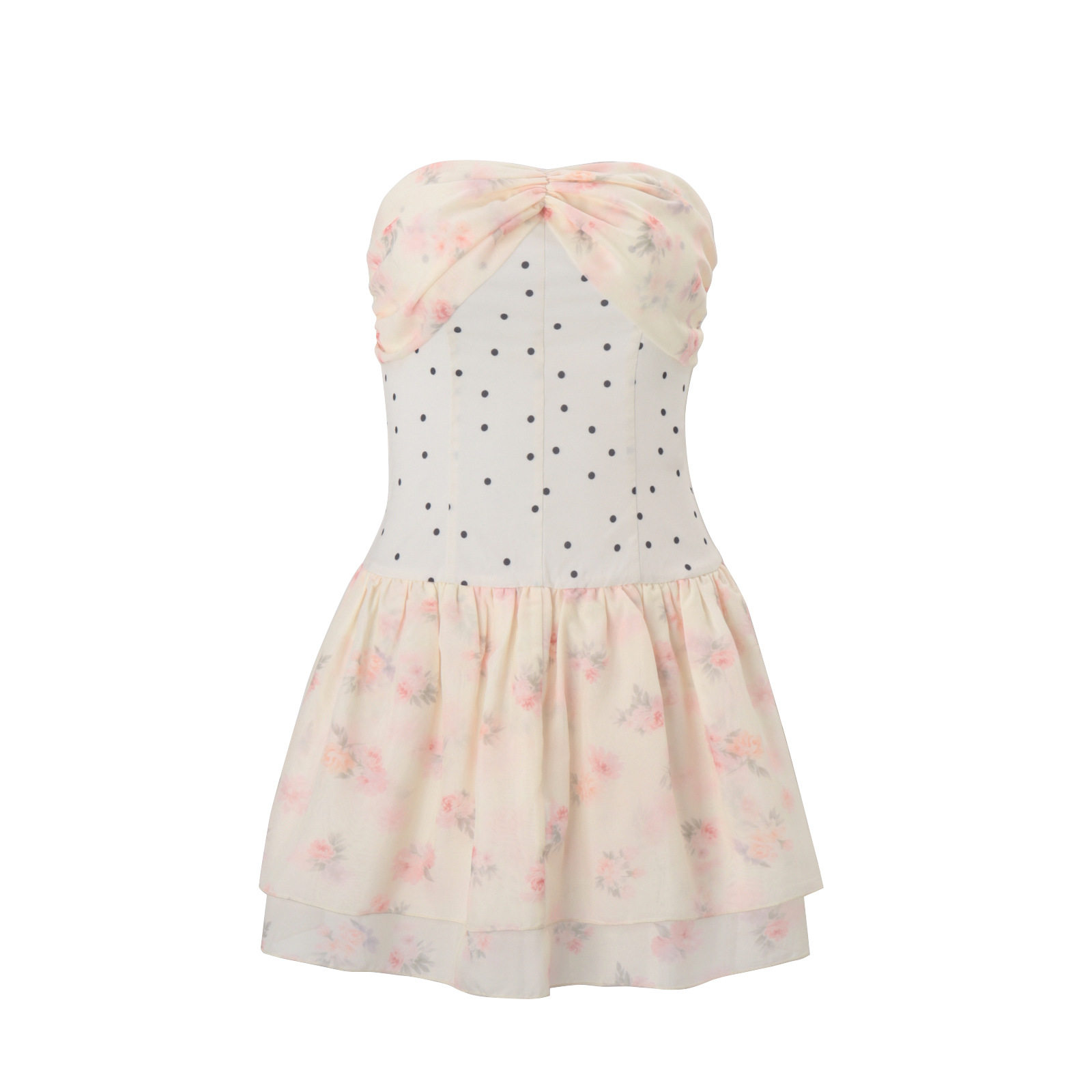 Summer Womens Dress Stylish Sweetheart Neckline Ruffle Hem Polka Dot Floral Print Perfect for Parties and Casual