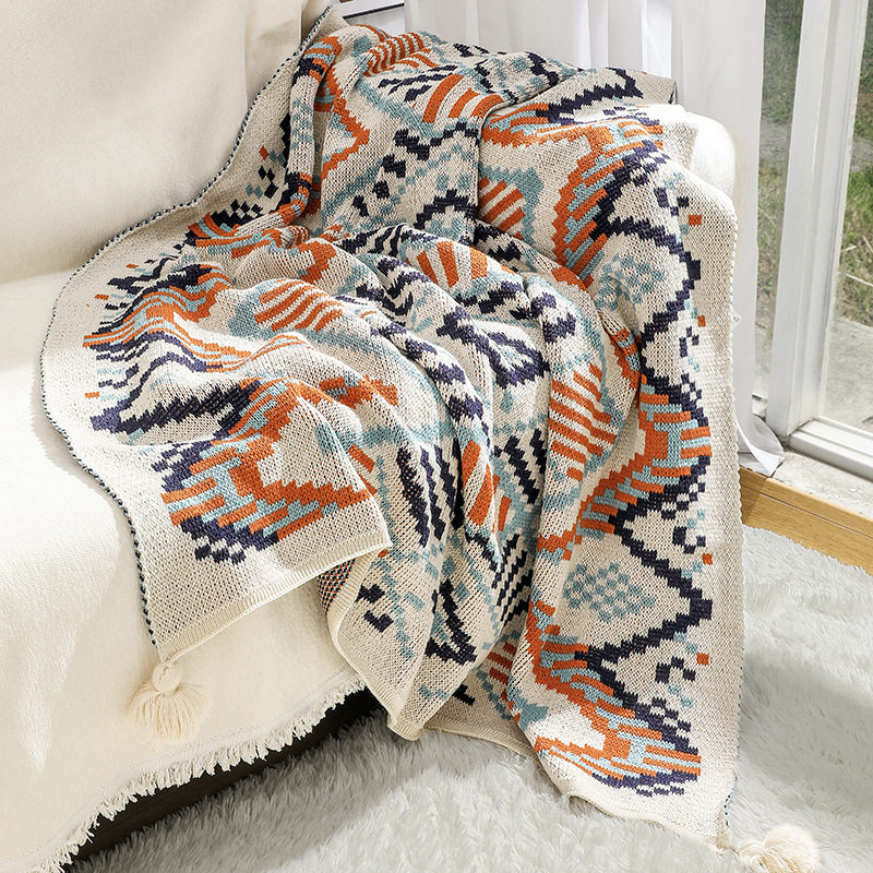 Bohemian Style Sofa Cover Blanket Bay Window Blanket Knitted Blanket Ethnic Style Wave Air-conditioning Blanket Tassel Nap Blanket