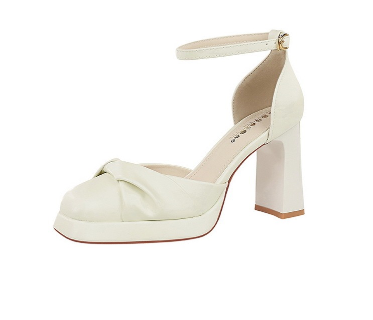 Sandal nữ quai ngang cao gót siêu cao đế xuồng mũi vuông thắt nơ — Màu đen, Màu mơ, Màu trắng