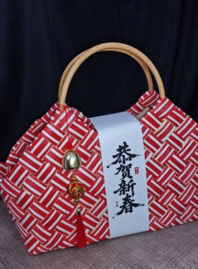 春节伴手礼编织竹篮手提篮手工木质公司送客户档新年礼品篮空盒