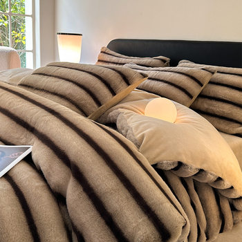 Light Luxury and High-End Rabbit Plush Milk Velvet Bed Four-Piece Set Winter Thickeneded Quilt Cover Warm Coral Velvet Bed Sheetss