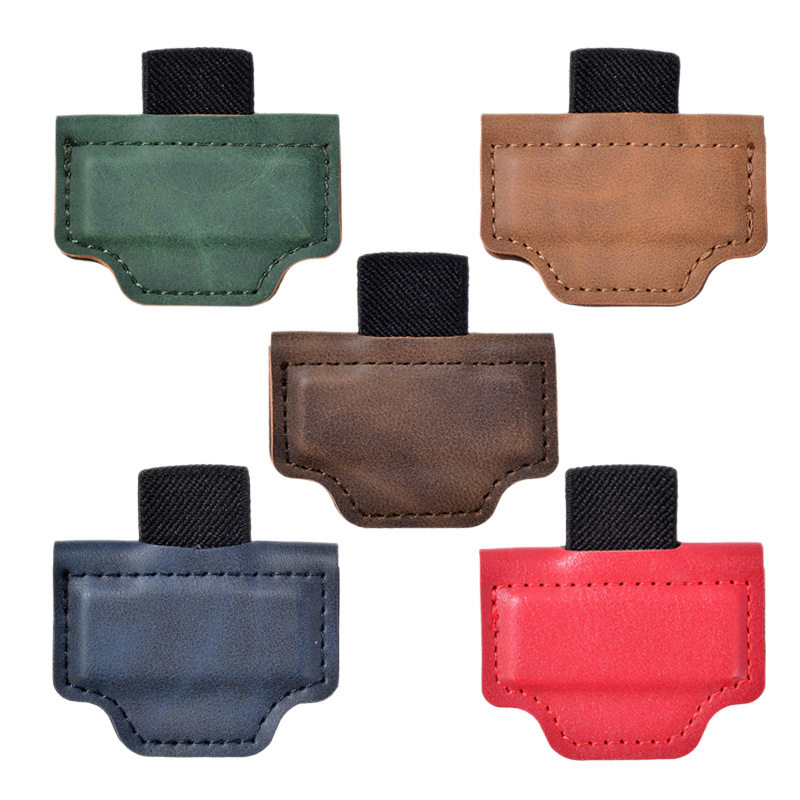 Cross-Border Popular Crazy Horse Leather Magnetic Bookmark, Leather Magnetic Pen Loop, Pu Bookmark, Book Pen Holder with Texture