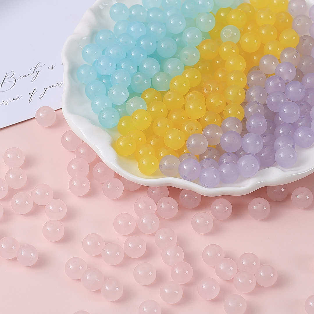 玻璃仿玉圆珠纯色散珠手工diy玉髓手链项链散珠子琉璃珠饰品配件